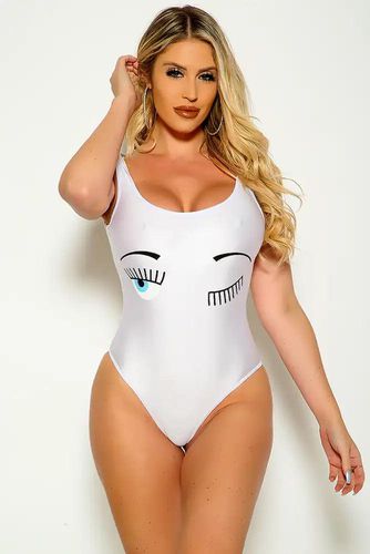 Sexy White Graphic Print One Piece Bikini - Kandy Kouture - Modalova