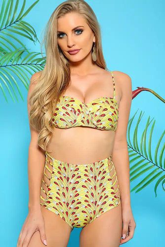 Sexy Yellow Red Padded High Waist Two Piece Swimsuit - Kandy Kouture - Modalova