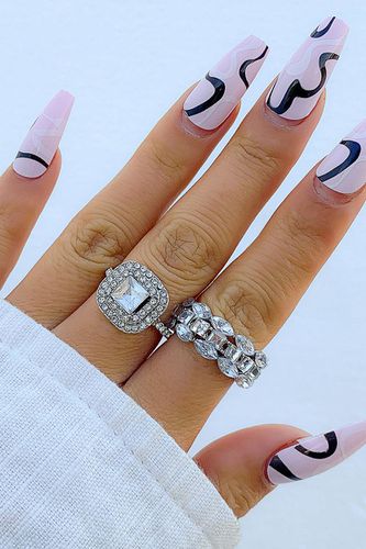 Silver Rhinestone Accent Two Piece Ring Set - AMIClubwearStore - Modalova