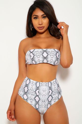 Snake Print Bandeau High Waist Two Piece Swimsuit - AMI Clubwear - Modalova