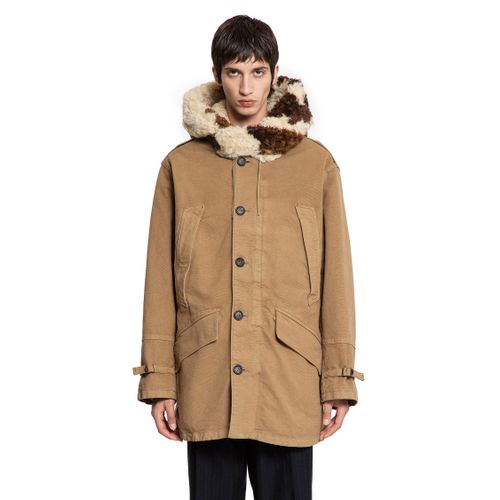 Canvas and Shearling Parka - PRADA - Modalova