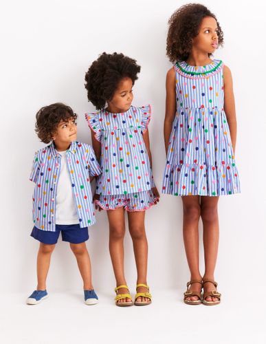 Top tissé à manches volantées-Pois bleu plume de paon - Boden - Modalova