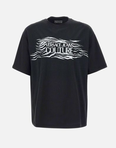 Schwarzes T-Shirt mit Zebramuster - VERSACE JEANS COUTURE - Modalova