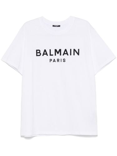 Weißes Rundhals-Logo-T-Shirt - Balmain - Modalova