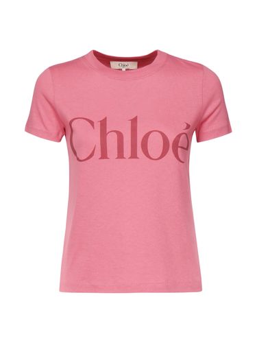 Rosa Baumwoll-Logo-T-Shirt - Chloè - Modalova