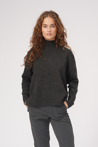 Oversized Strickpolo -Hals -Jumper - dunkelgraue Melange - Damen - TeeShoppen - Modalova