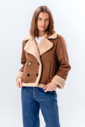 Shearling Kurzmantel - Braun - TeeShoppen - Modalova