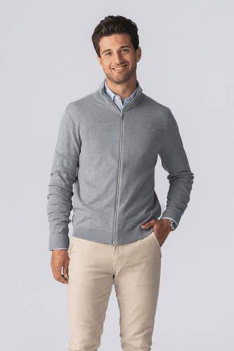 Pullover Zip Strickjacke - graue Melange - Male - S - TeeShoppen - Modalova