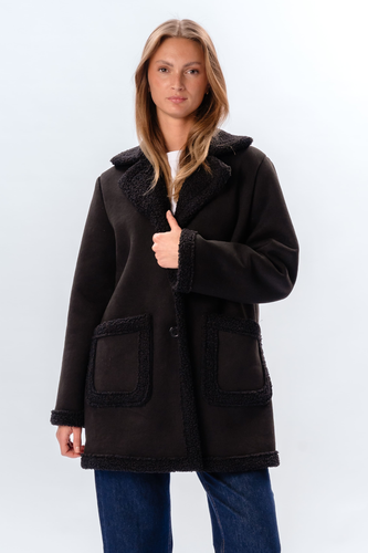 Shearling Mantel - Schwarz - TeeShoppen - Modalova