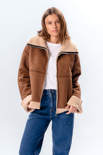 Mantel aus Shearling mit Reißverschluss - Braun - TeeShoppen - Modalova