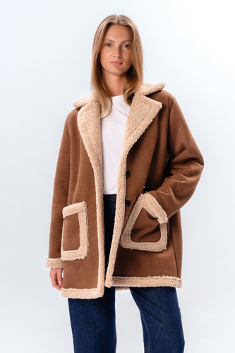 Shearling Mantel - Braun - TeeShoppen - Modalova