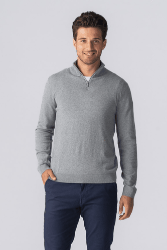 Pullover halb Reißverschluss - graue Melange - Male - L - TeeShoppen - Modalova