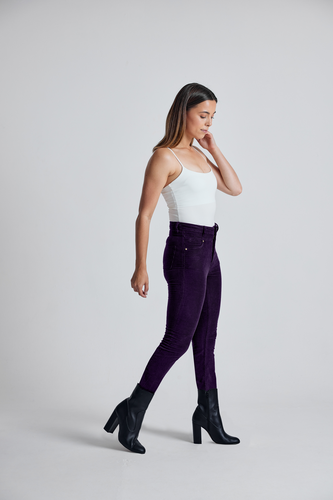 NINA Aubergine - GOTS Organic Cotton Cord High Waist Skinny Jean by Flax & Loo, 26" / Regular - Flax & Loom - Modalova