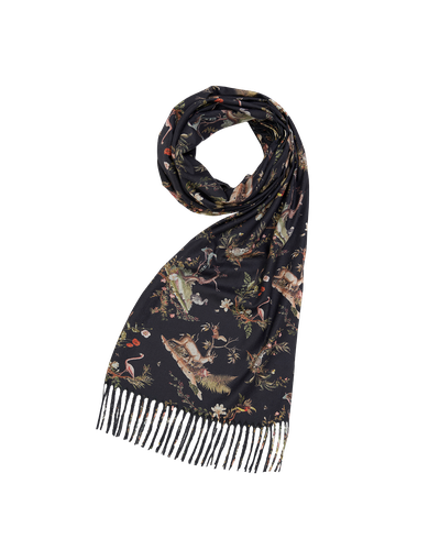 Black Wonderland Toile Tassel Scarf | Women's Scarf - Fable England - Modalova