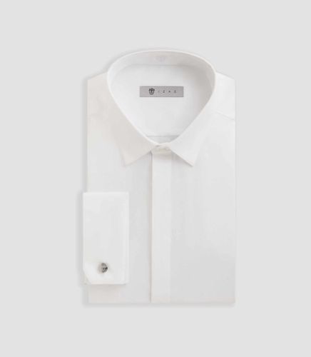 Chemise satin mixte slim blanche ''Satinmixte coton'' - IZAC - Modalova