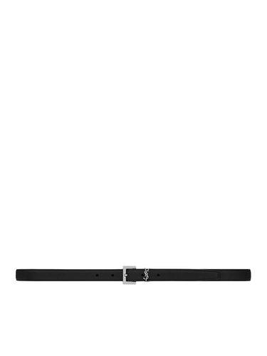 CASSANDRE NARROW HAMMERED LEATHER BELT WITH SQUARE BUCKLE - Man - Saint Laurent - Modalova