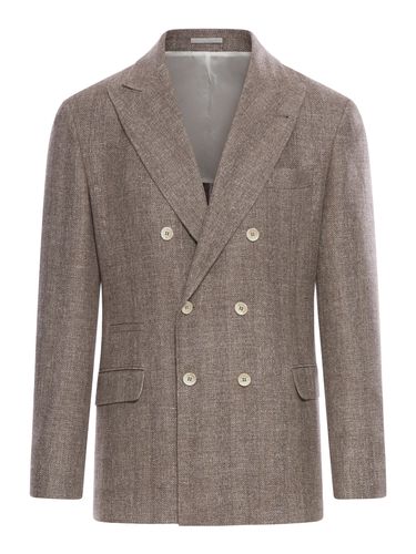 DOUBLE BREASTED BLAZER IN LINEN, WOOL AND SILK - Man - Brunello Cucinelli - Modalova