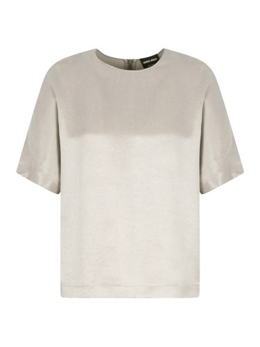 CREWNECK BLOUSE IN VISCOSE AND CUPRO - Woman - Giorgio Armani - Modalova