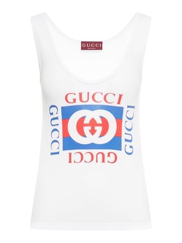 RIBBED COTTON TANK TOP WITH PRINT - Woman - Gucci - Modalova