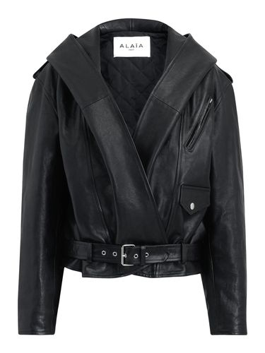 HOODED BIKER JACKET IN PATINATED NAPPA LEATHER - Woman - Alaia - Modalova