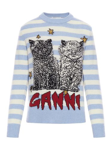 STRIPED GRAPHIC CAT JUMPER - Woman - Ganni - Modalova