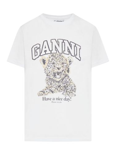 WHITE BASIC JERSEY LEOPARD RELAXED T-SHIRT - Woman - Ganni - Modalova