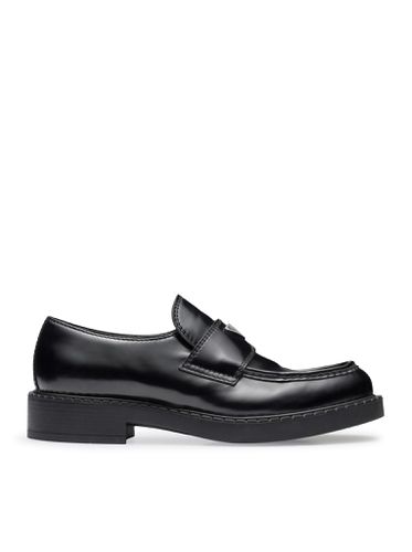 CHOCOLATE BRUSHED LEATHER LOAFERS - Man - Prada - Modalova