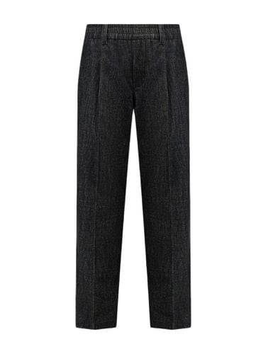Baggy trousers in Dark Polished denim with Shiny Loop Details - - Woman - Brunello Cucinelli - Modalova