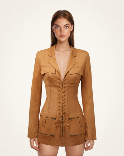 Faux Suede Corset Jacket Mini Dress - Camel - JW PEI - Modalova