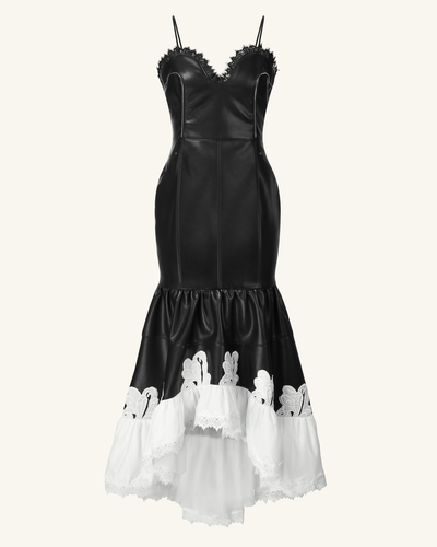 Zora Lace Trim Leather Dress - Black - JW PEI - Modalova