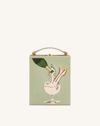 Taya-Wine Glass Pattern Embroidery Book Shape Clutch Bag - Light Green - JW PEI - Modalova