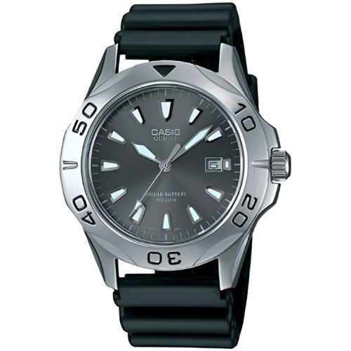 Men's Watch - Quartz Black Dial Stainless Steel Case Rubber Strap / MTD-1050D-1A - Casio - Modalova