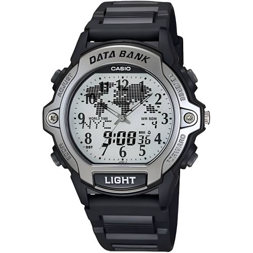 Men's Analog-Digital Watch - Databank Grey Dial Black Resin Strap / ABX-23-8B - Casio - Modalova