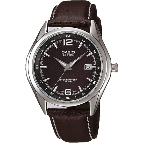 Men's Watch - Edifice Brown Dial Genuine Leather Strap Quartz Date / EF-121L-1A - Casio - Modalova