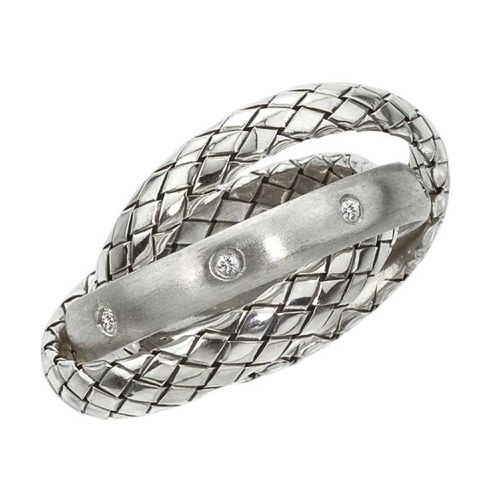 Italy Women's Ring - Traversa Sterling Silver Shiny Rolling White Diamond / VHR 904 D - Alisa - Modalova