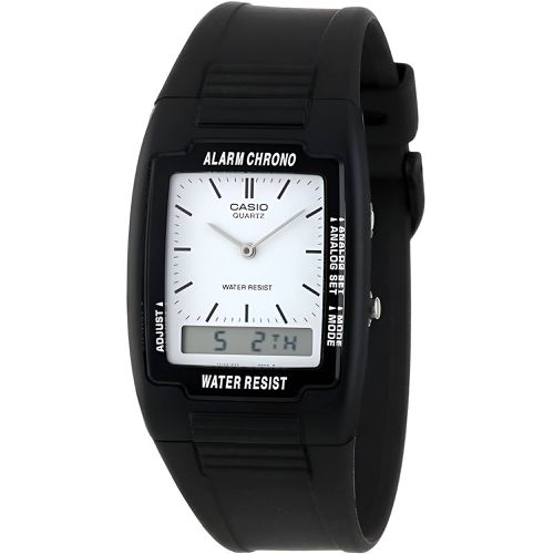 Men's Watch - Dual Time White Analog-Digital Dial Black Resin Strap / AQ-47-7E - Casio - Modalova