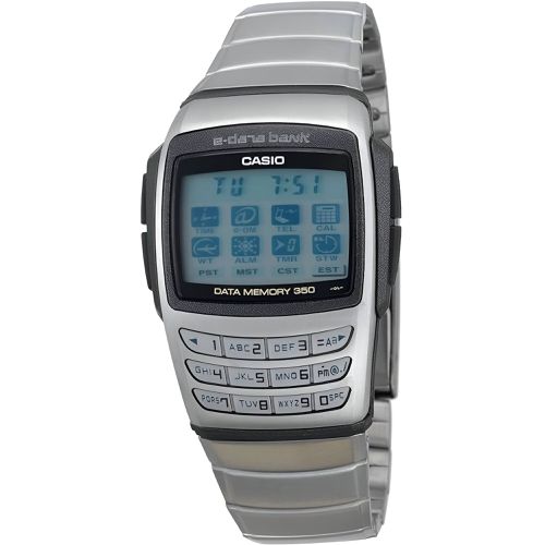 Unisex Watch - Databank Blue and Grey Digital Dial Silver Steel / EDB-610D-8 - Casio - Modalova