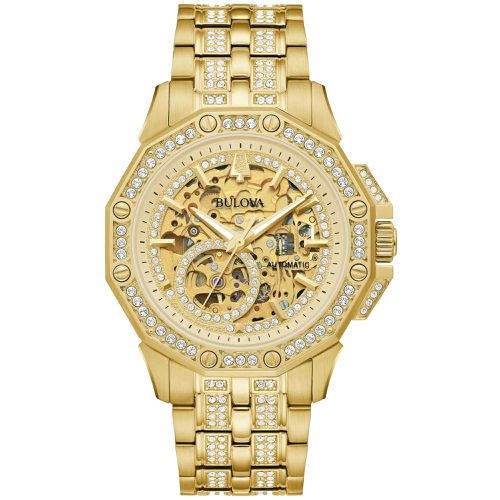 Men's Watch - Octava Automatic Crystal Gold Tone Dial Bracelet / 98A292 - Bulova - Modalova