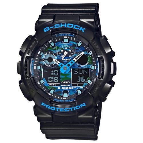 Men's World Time Watch - G-Shock Alarm Dive Ana-Digi Black Dial / GA100CB-1A - Casio - Modalova