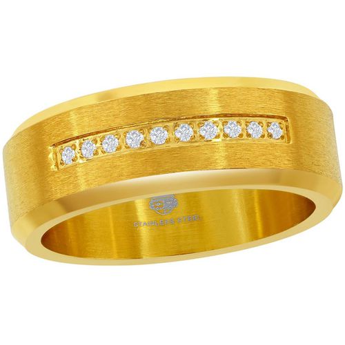 Men's Gold Steel CZ Stripe Ring - SW-2097 - Blackjack - Modalova