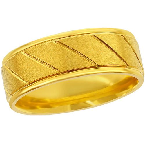 Men's Gold Steel Diagnal Stripe Ring - SW-2091 - Blackjack - Modalova