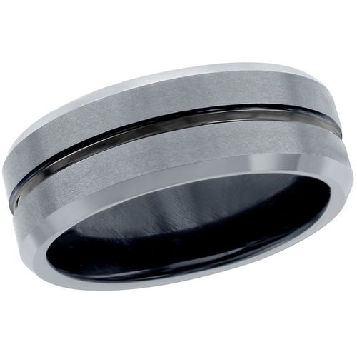 Men's Silver and Black Tungsten Ring - SW-2077 - Blackjack - Modalova
