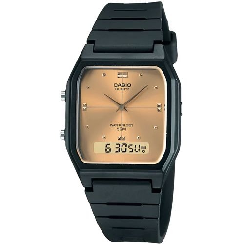Men's Ana-Digi Watch - Dual Time Brown Dial Black Resin Strap / AW48HE-9AVCB - Casio - Modalova
