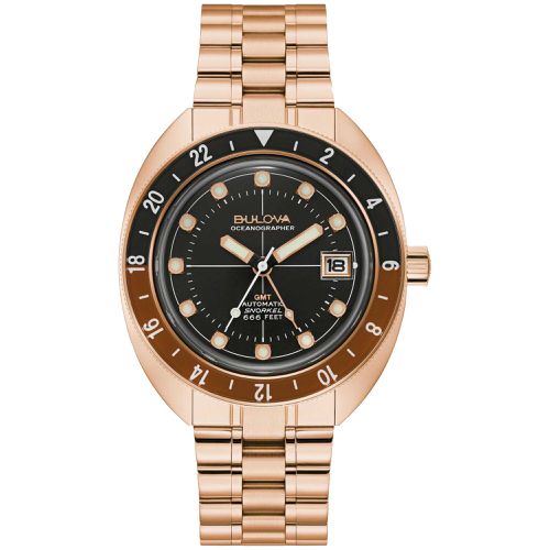 Men's Watch - Oceanographer Automatic Black Dial Rose Gold Bracelet / 97B215 - Bulova - Modalova