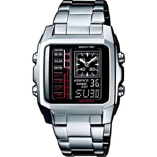 Men's Watch - Edifice World Time Black Dial Bracelet Ana-Digi / EFA-124D-1AV - Casio - Modalova