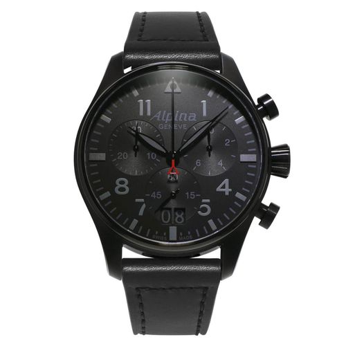 Men's Strap Watch - Startimer Pilot Chronograph Black Leather / AL-372BB4FBS6 - Alpina - Modalova