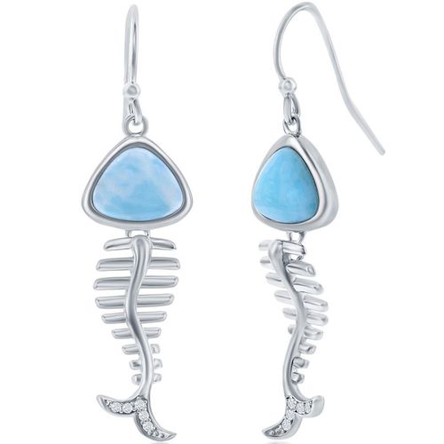 Women's Earrings - Blue Larimar and CZ Fish Skeleton / D-7995 - Caribbean Treasures - Modalova