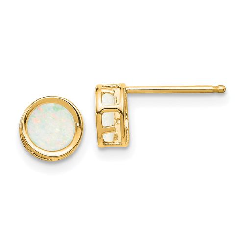 K 5mm Bezel Opal Stud Earrings - Jewelry - Modalova