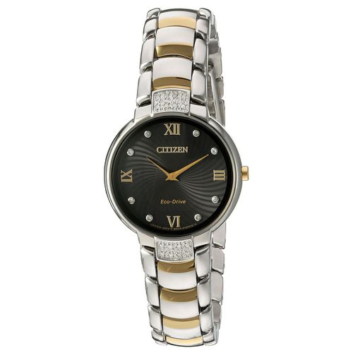 EX1464-54E Women's Diamond Eco-Drive Black Dial Two Tone Steel Bracelet Watch - Citizen - Modalova