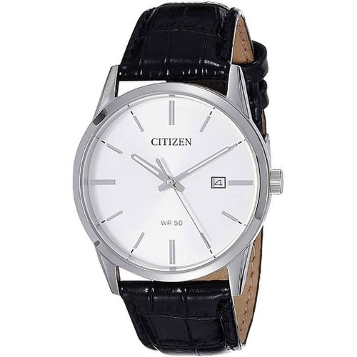 Men's Strap Watch - Quartz Date Silver Tone Dial Black Leather / BI5000-01A - Citizen - Modalova